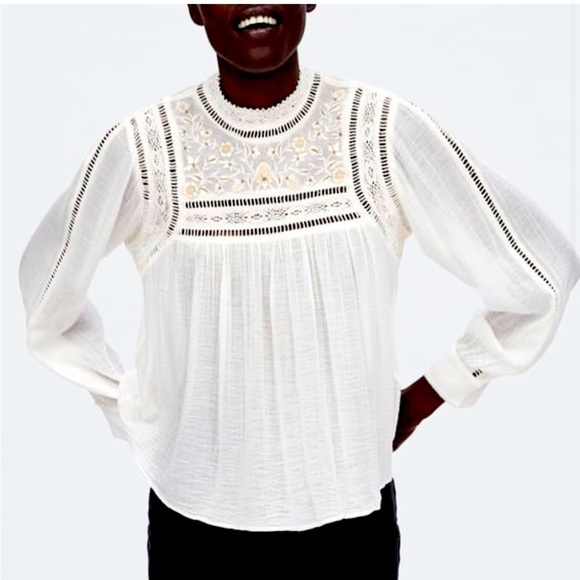 Zara Gauze Cotton Embroidered Boho Blouse​​​​ - Picture 1 of 10